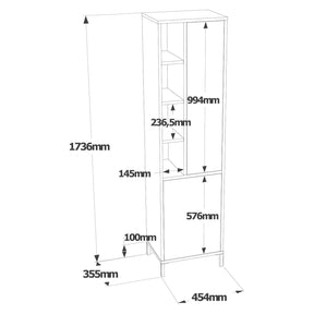 Dulap de baie VI2-WK, nuc/alb, 100% PAL melaminat, 45x35,5x173,6 cm