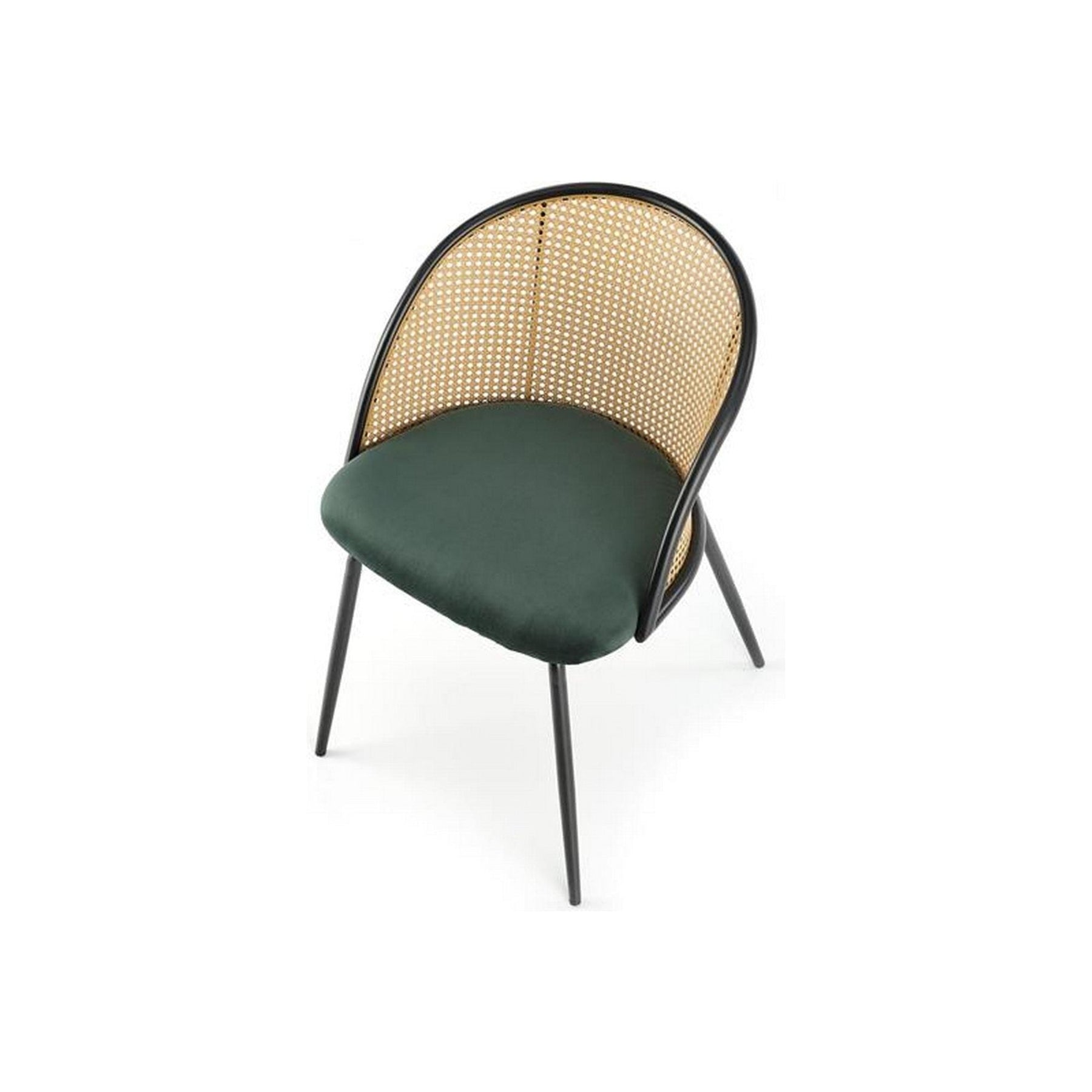 Scaun K508, verde inchis/negru, stofa catifelata/rattan sintetic, 54x57x78 cm