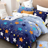 Set lenjerie pat cocolino FALLING STARS, multicolor, 240x240 cm, cu cearceaf pat, cearceaf pilota si 2 fete de perna