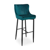 Scaun bar COLIN B H-1, verde/negru, stofa catifelata/metal, 46x42x109 cm