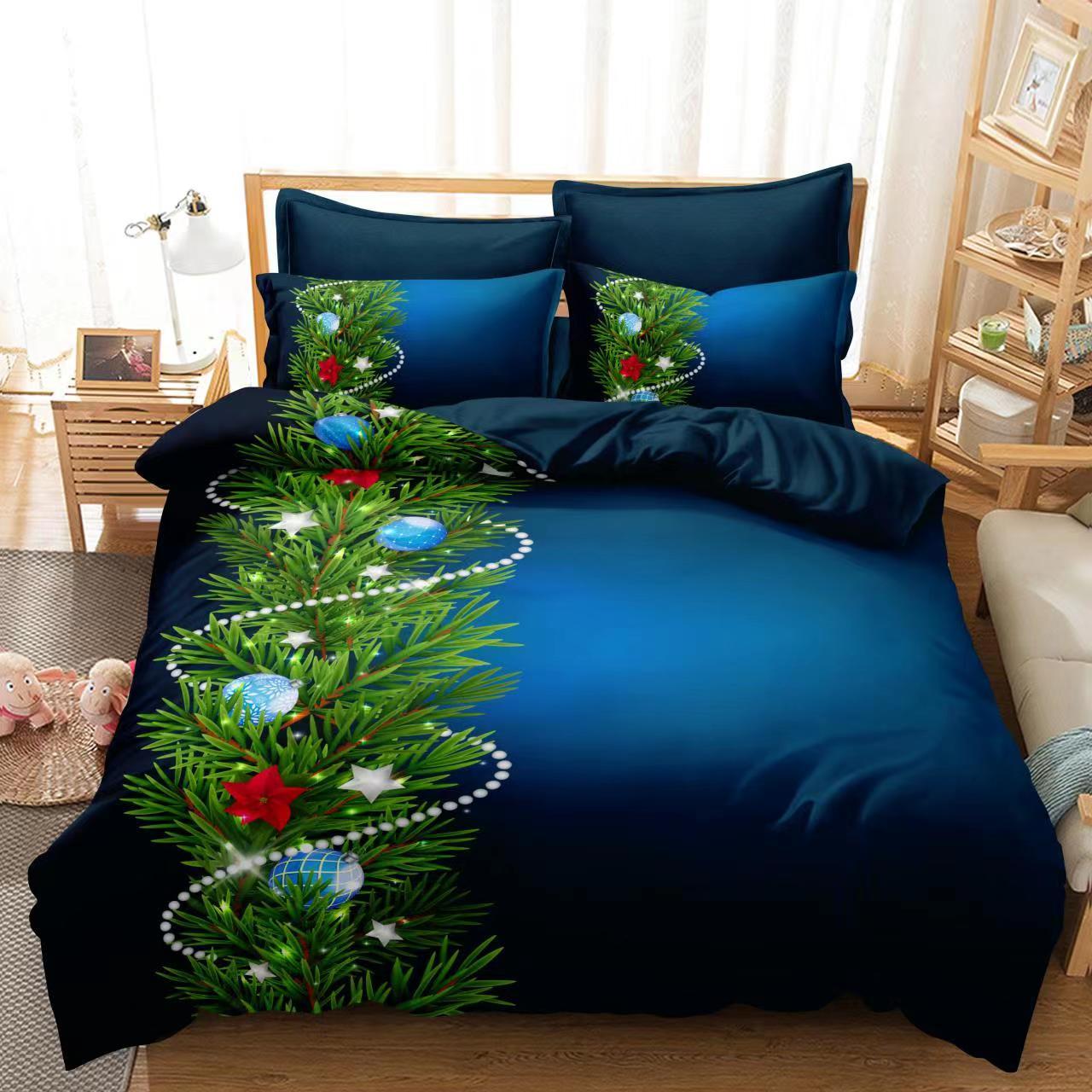 Set lenjerie pat finet F-XMAS9, poliester/bumbac finet, multicolor, 220x230 cm, cu cearceaf pat, cearceaf pilota si 4 fete de perna