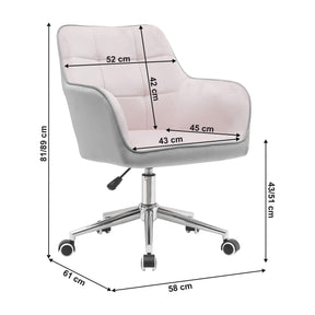 Scaun de birou FELTON NEW, stofa catifelata/metal, roz-gri/crom, 58x61x81-89 cm