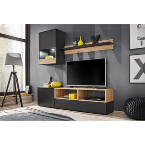 Mobilier living MINI, negru/stejar, PAL laminat, cu iluminare LED, 3 piese