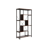 Biblioteca NET B, nuc inchis/negru, PAL laminat/metal, 75x35x132 cm