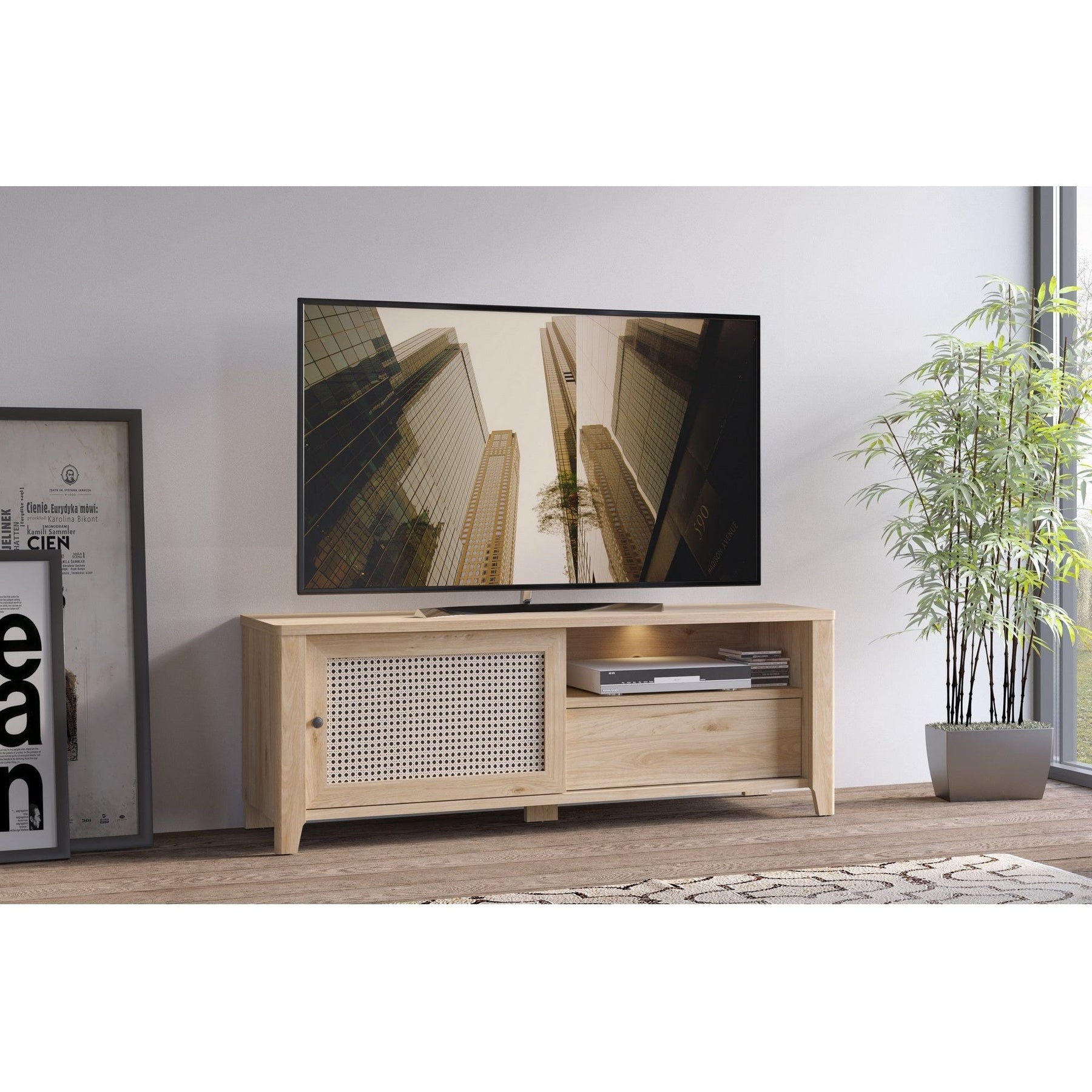 Comoda TV PARILLA, stejar, PAL laminat/MDF, 158x42x57 cm