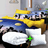 PACHET PROMO 6 piese lenjerie pat Finet, albastru/galben, 2 perne matlasate antialergice 50x70 cm, pilota matlasata de primavara-toamna 200x220 cm, Pucioasa, PLP76.