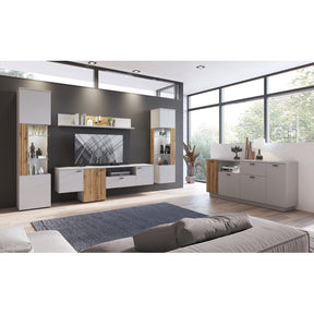 Vitrina VERO V02P, alb/stejar, PAL laminat, MDF, 50x40x208 cm