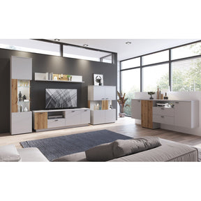 Vitrina VERO, alb/stejar, PAL laminat/MDF, sticla, 100x40x139 cm