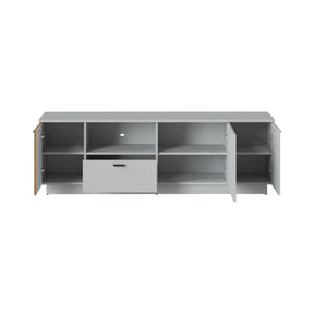 Comoda TV VERO, alb/stejar, PAL laminat/MDF, 180x40x59 cm