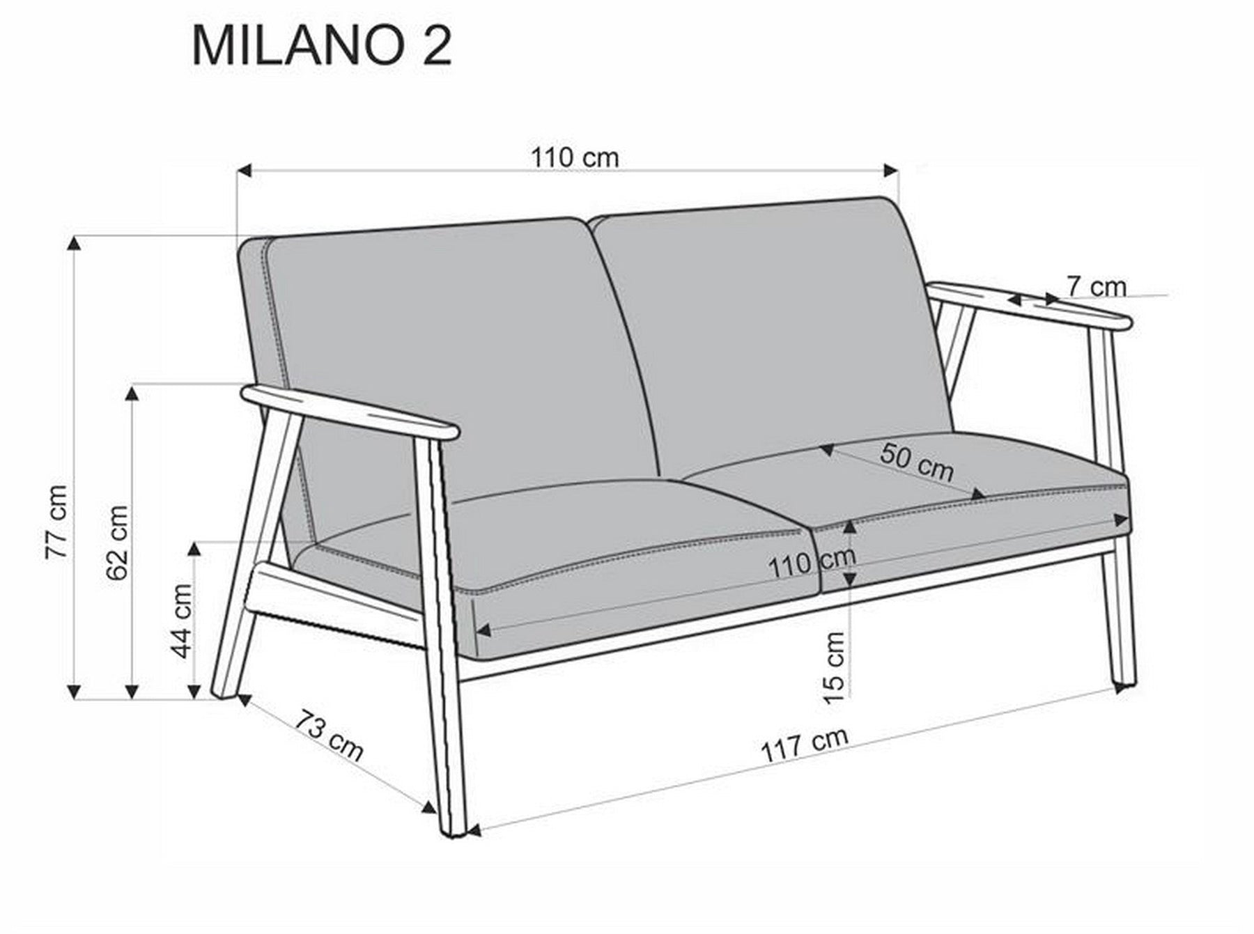 Canapea MILANO 2S, stofa catifelata albastru - Castel 74, 120x77x77 cm