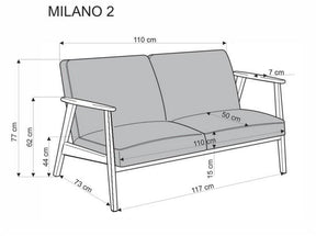 Canapea MILANO 2S, stofa catifelata albastru - Castel 74, 120x77x77 cm