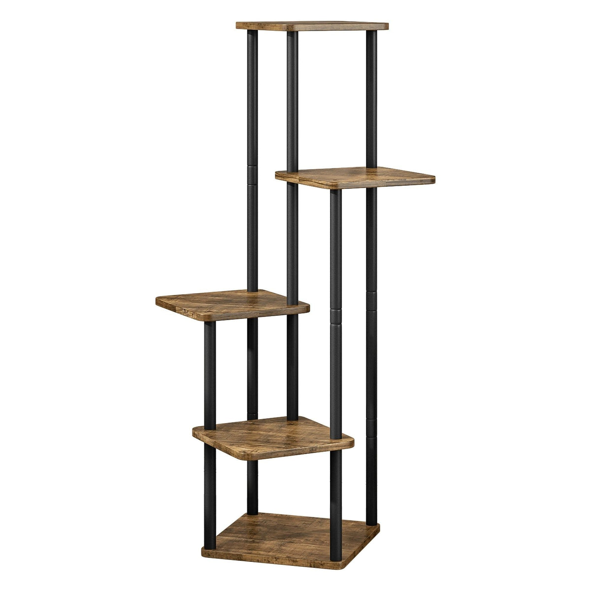 Suport de flori ADITE, negru/lemn rustic, metal/lemn, 30x30x106.5 cm