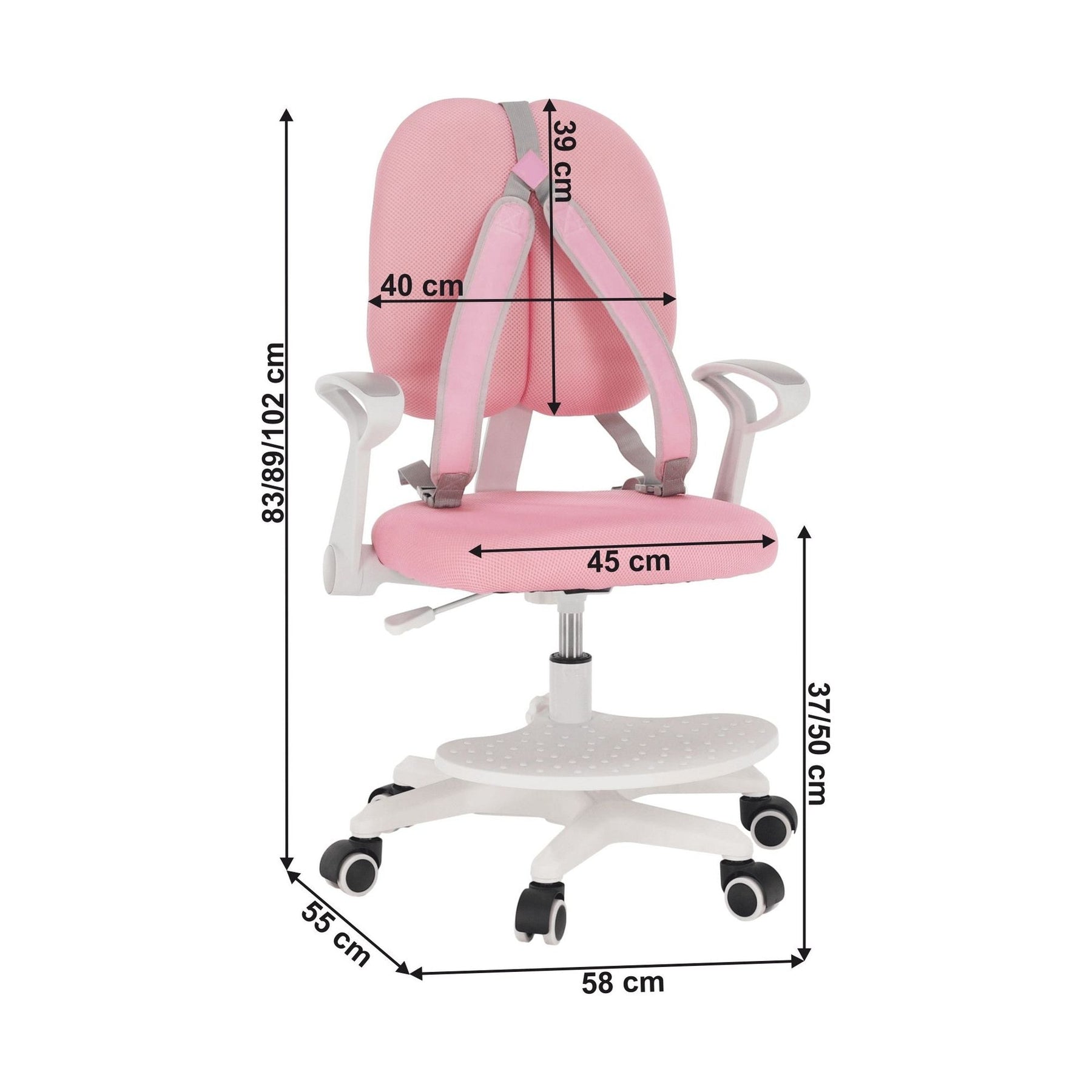 Scaun ANAIS, roz/alb, roz/alb, plastic/plasa, 58x55x83-102 cm