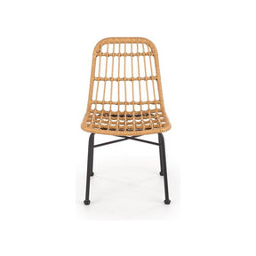 Scaun de gradina K401, stejar/negru, rattan sintetic/otel, 47x45x85 cm