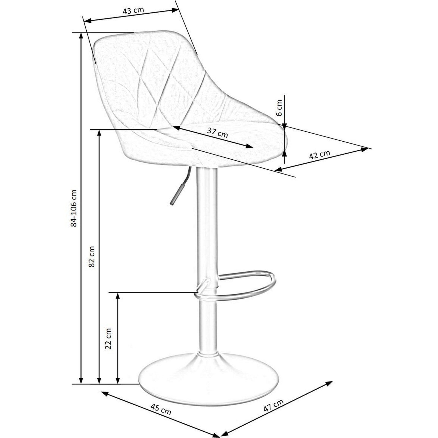 Scaun bar H101, albastru/negru, stofa catifelata/metal, 47x45x84/106 cm