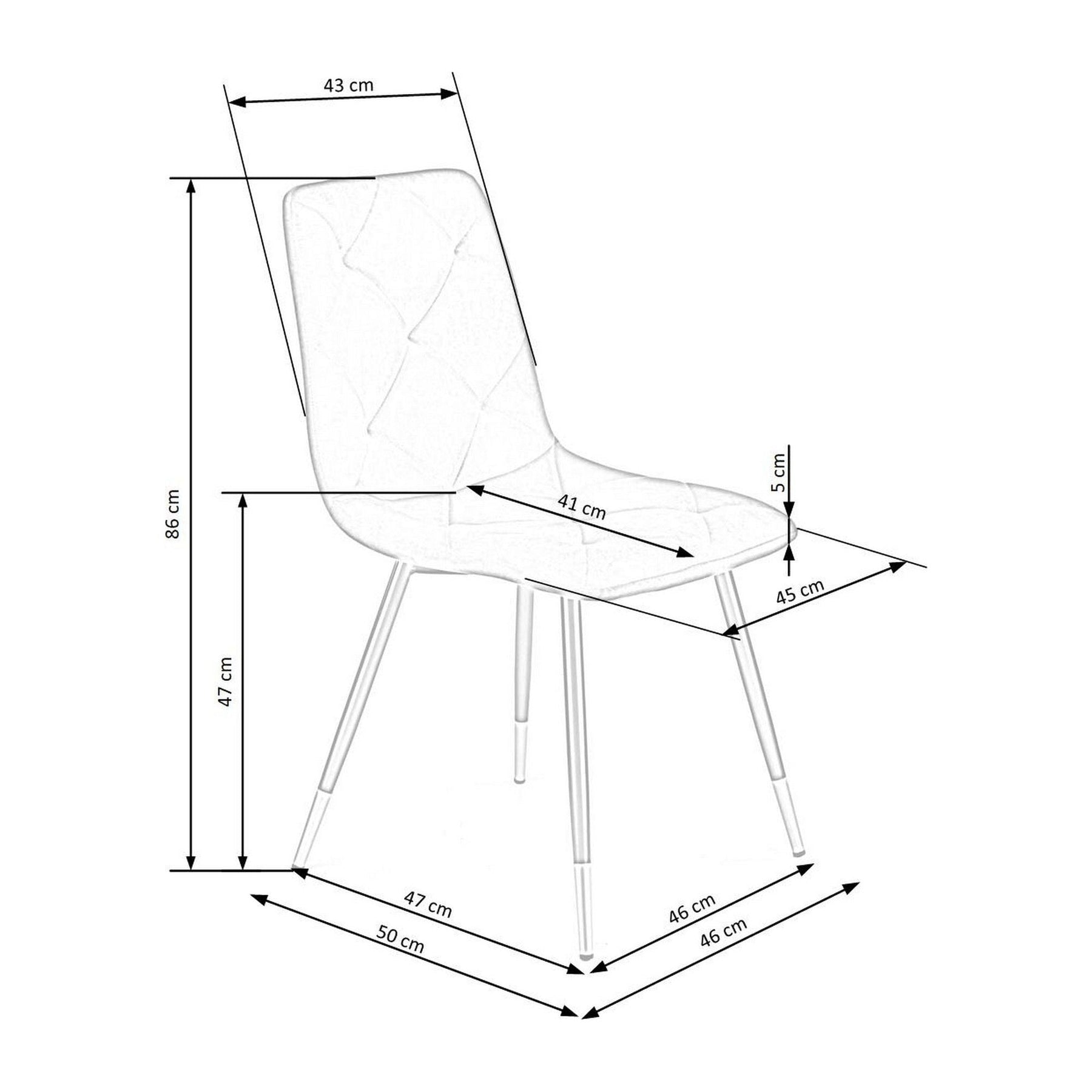 Scaun tapitat K438, galben, stofa catifelata, 45x50x86 cm