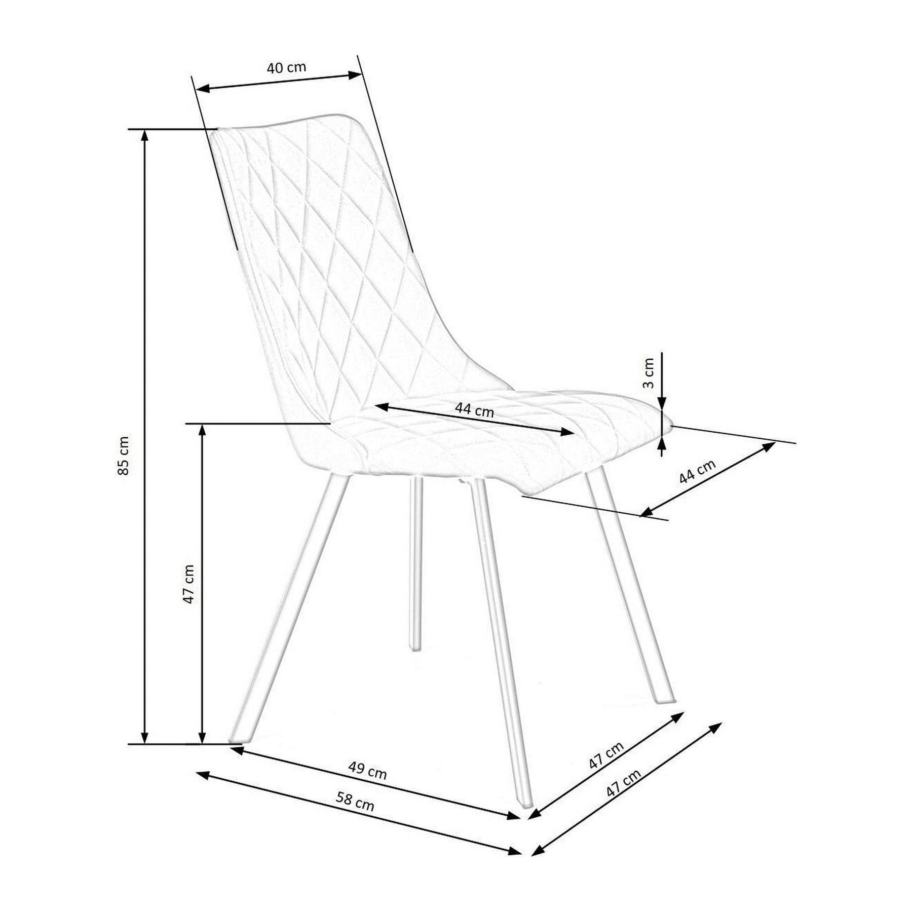 Scaun tapitat K450, negru, stofa catifelata, 44x58x85 cm