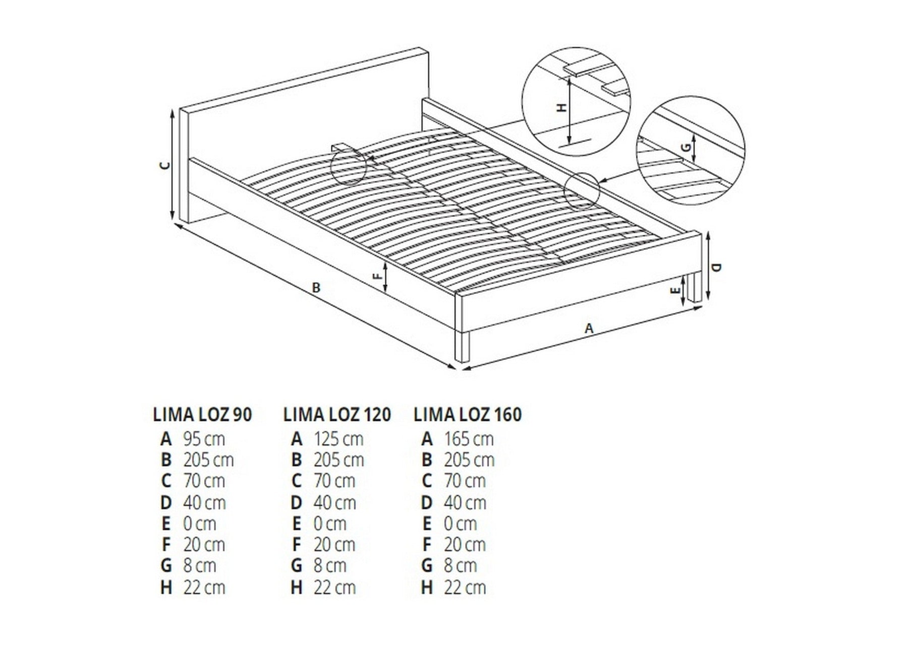 Cadru pat LIMA 120x200, stejar sonoma, PAL laminat, 125x205x70 cm