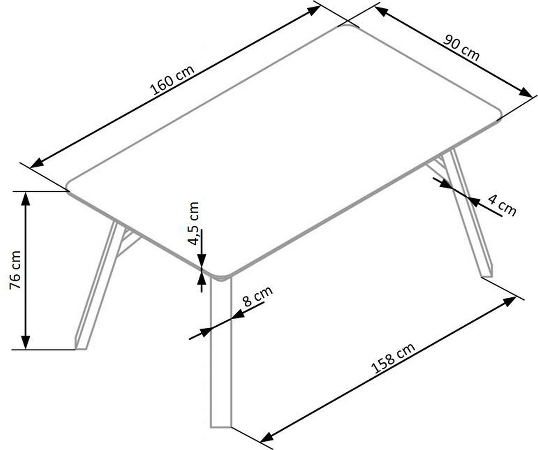 Masa HALIFAX, gri beton/negru, 160x90x76 cm