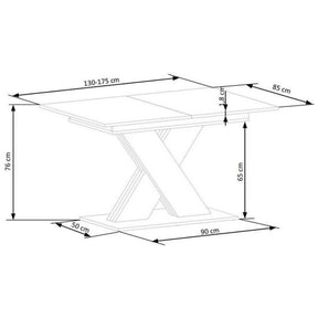 Masa extensibila XARELTO, stejar/alb, PAL/furnir, 130/175x85x76 cm