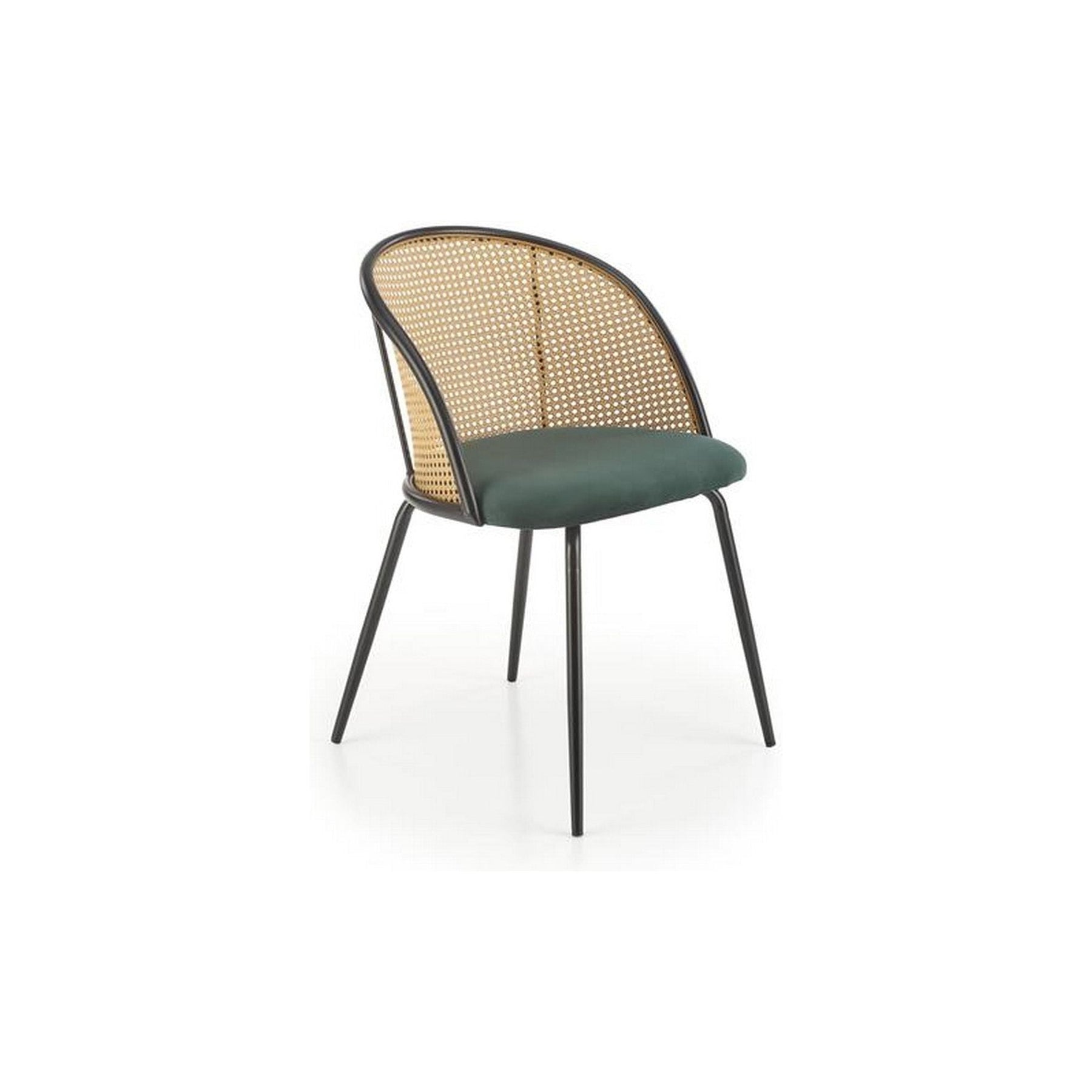 Scaun K508, verde inchis/negru, stofa catifelata/rattan sintetic, 54x57x78 cm