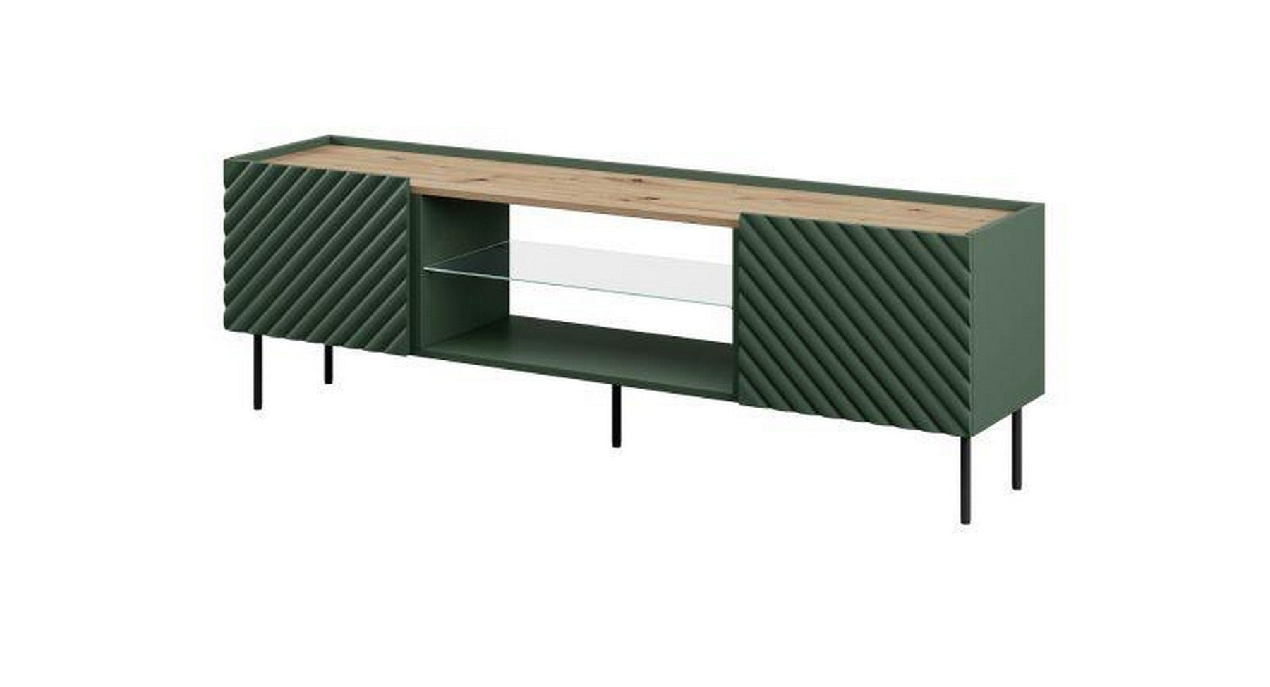 Comoda TV ONDA, verde inchis/stejar, PAL laminat, 181x40x58 cm