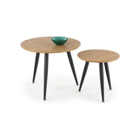 Set 2 masute de cafea MENTONA 2, stejar auriu/negru furniruit/otel, 40/41x59/48 cm