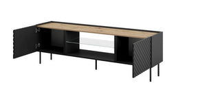 Comoda TV ONDA, negru/stejar, PAL laminat, 181x40x58 cm