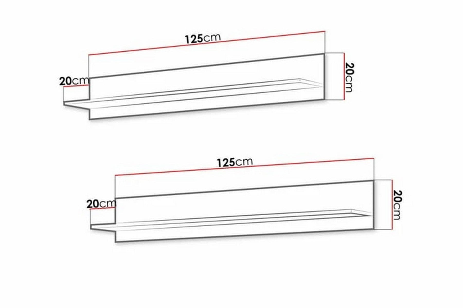 Set 2 polite SOHO, stejar/negru, PAL laminat, 125x20x20 cm