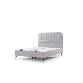 Pat INFINITY 100x200, stofa clasica gri - Linum 660, cu somiera si spatiu depozitare