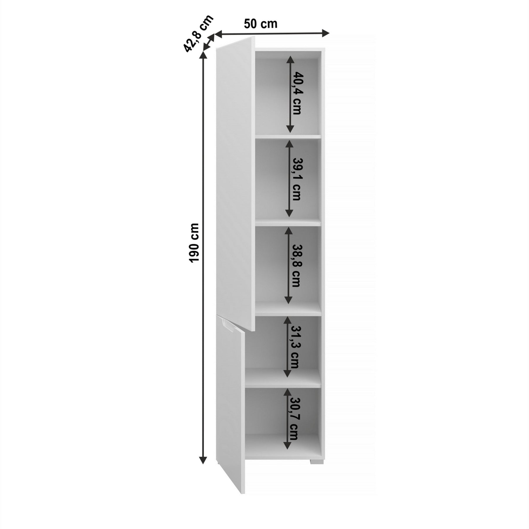 Dulap JOLK, alb, DTD laminat, 50x43x190 cm