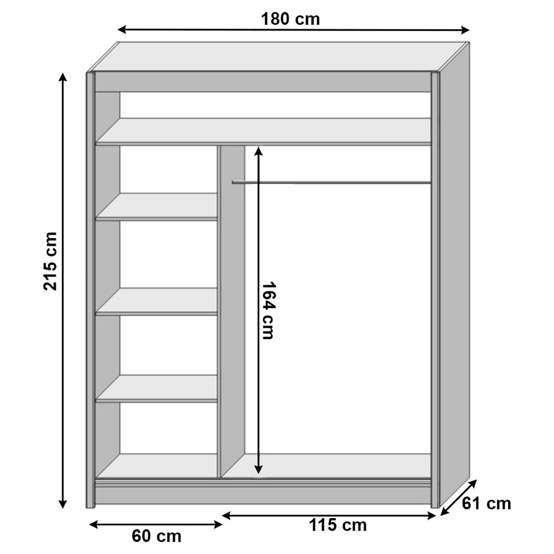 Dulap cu usi glisante LOW, alb, 180x61x215 cm