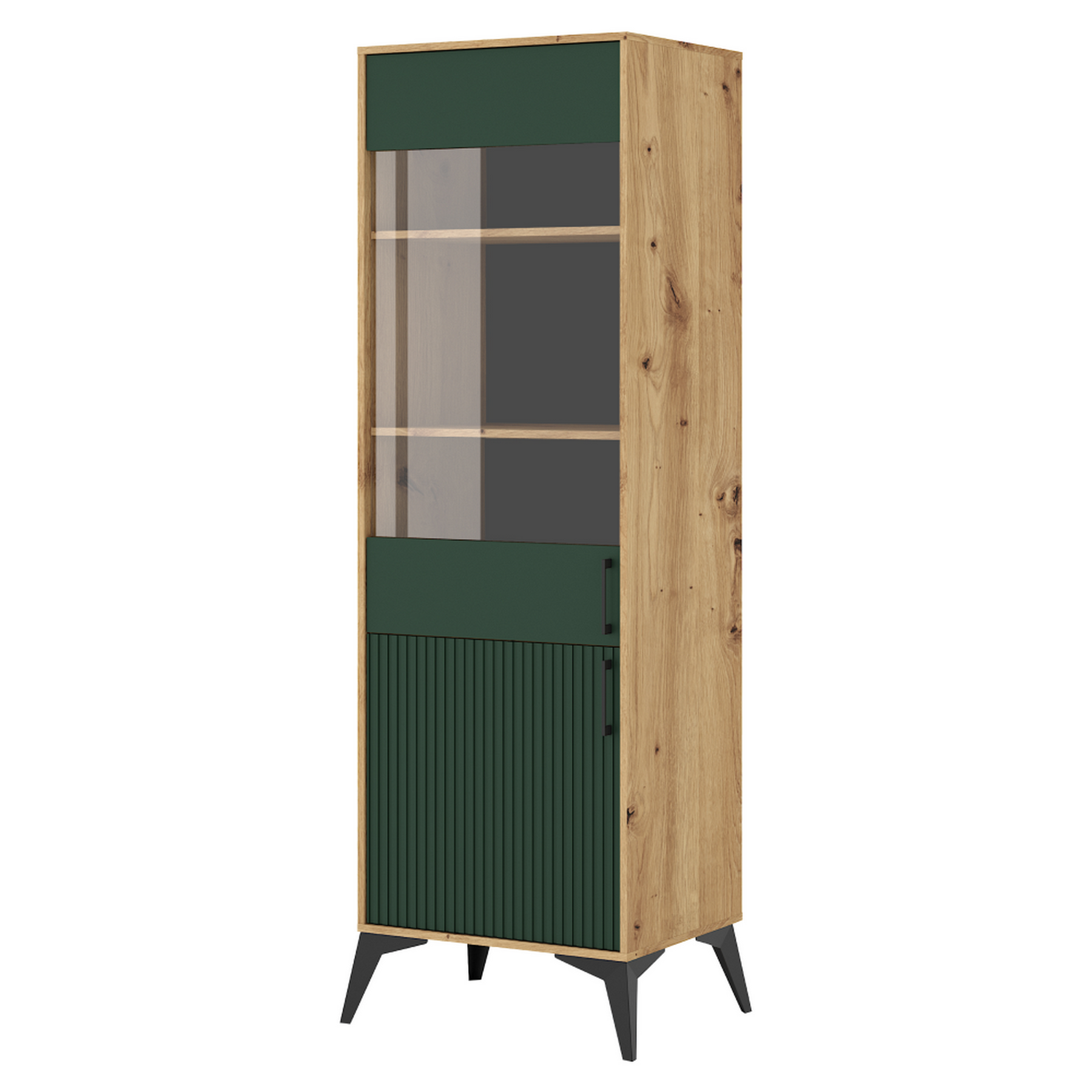 Vitrina LUGON 2D LU9, stejar artisan/verde inchis, DTD laminat, 56x40x198 cm