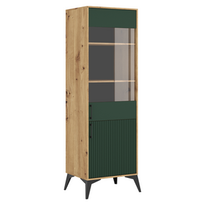 Vitrina LUGON 2D LU9, stejar artisan/verde inchis, DTD laminat, 56x40x198 cm