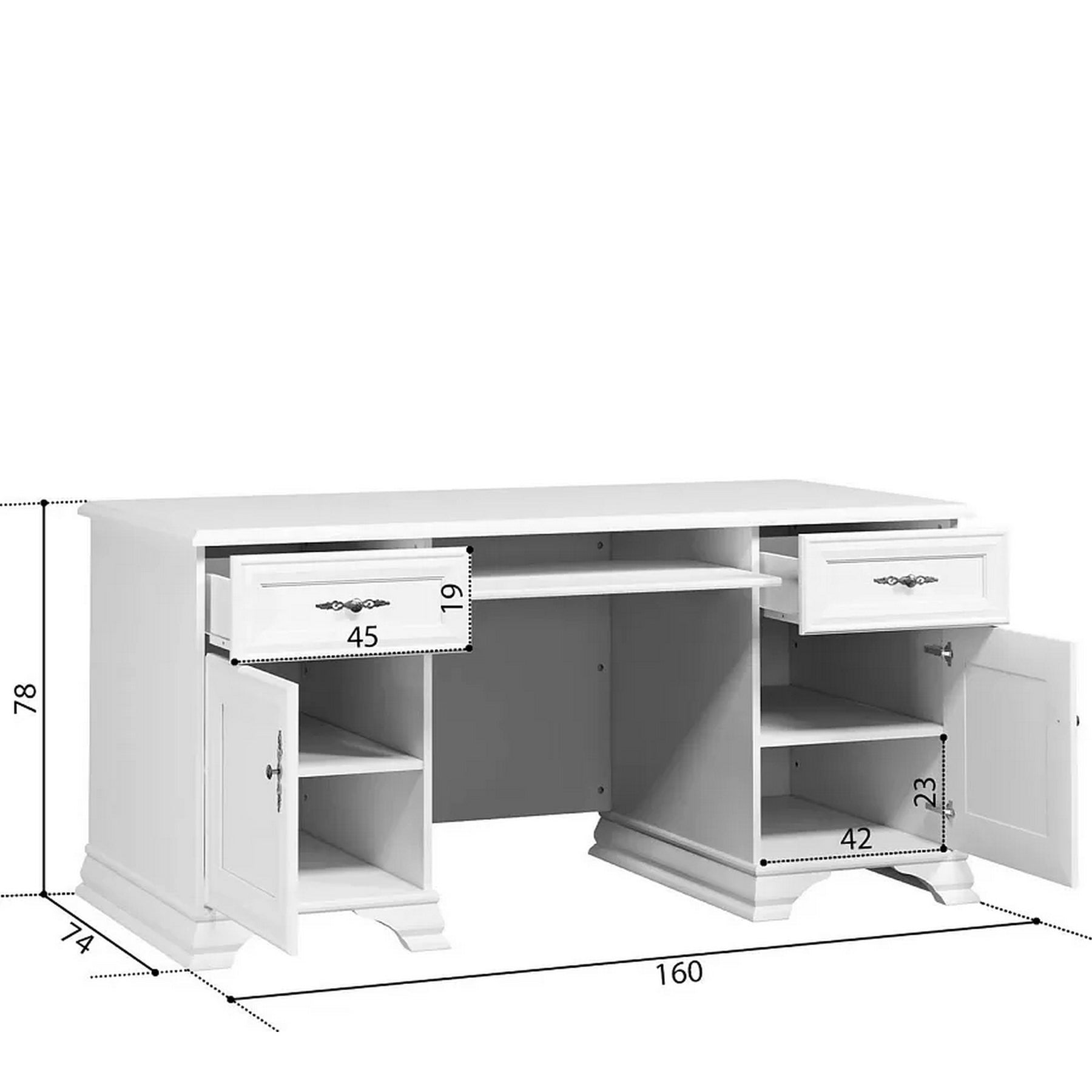 Birou IDENTO, alb, PAL, 160x74x78 cm