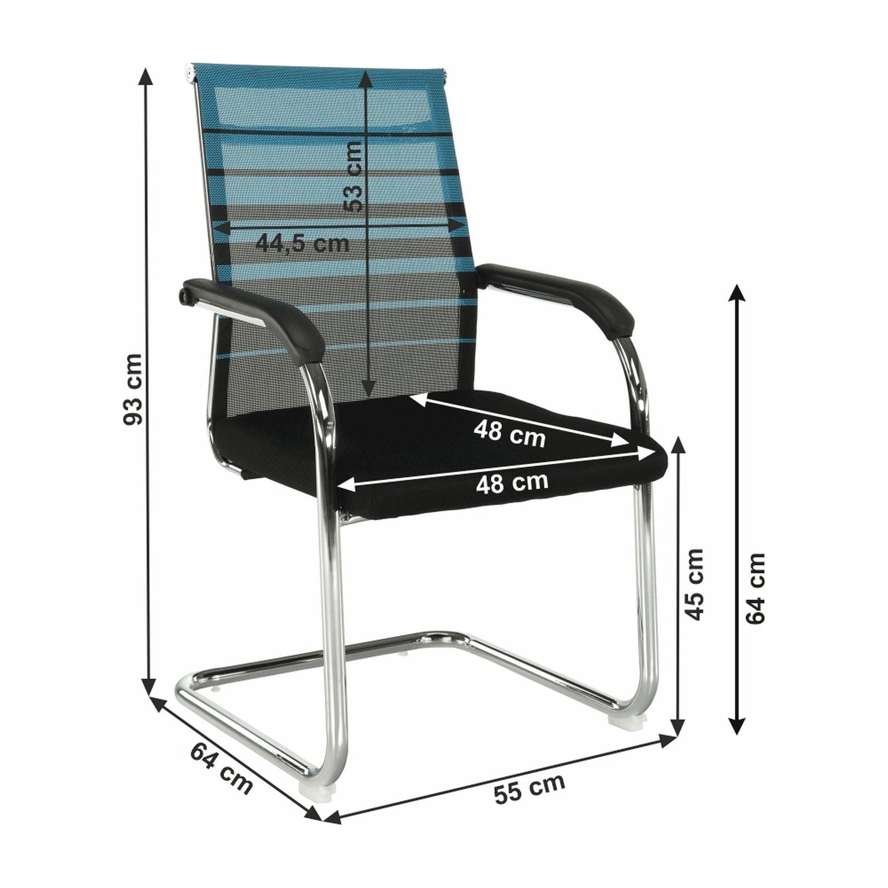 Scaun ESIN, albastru/negru, plasa/metal, 55x64x93 cm