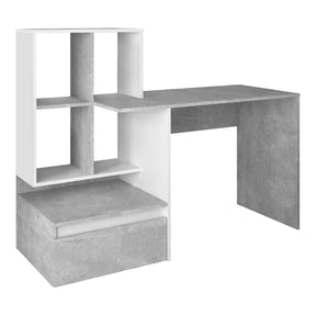 Birou NEREO NEW, gri beton/alb, DTD laminat, 145x52x112 cm