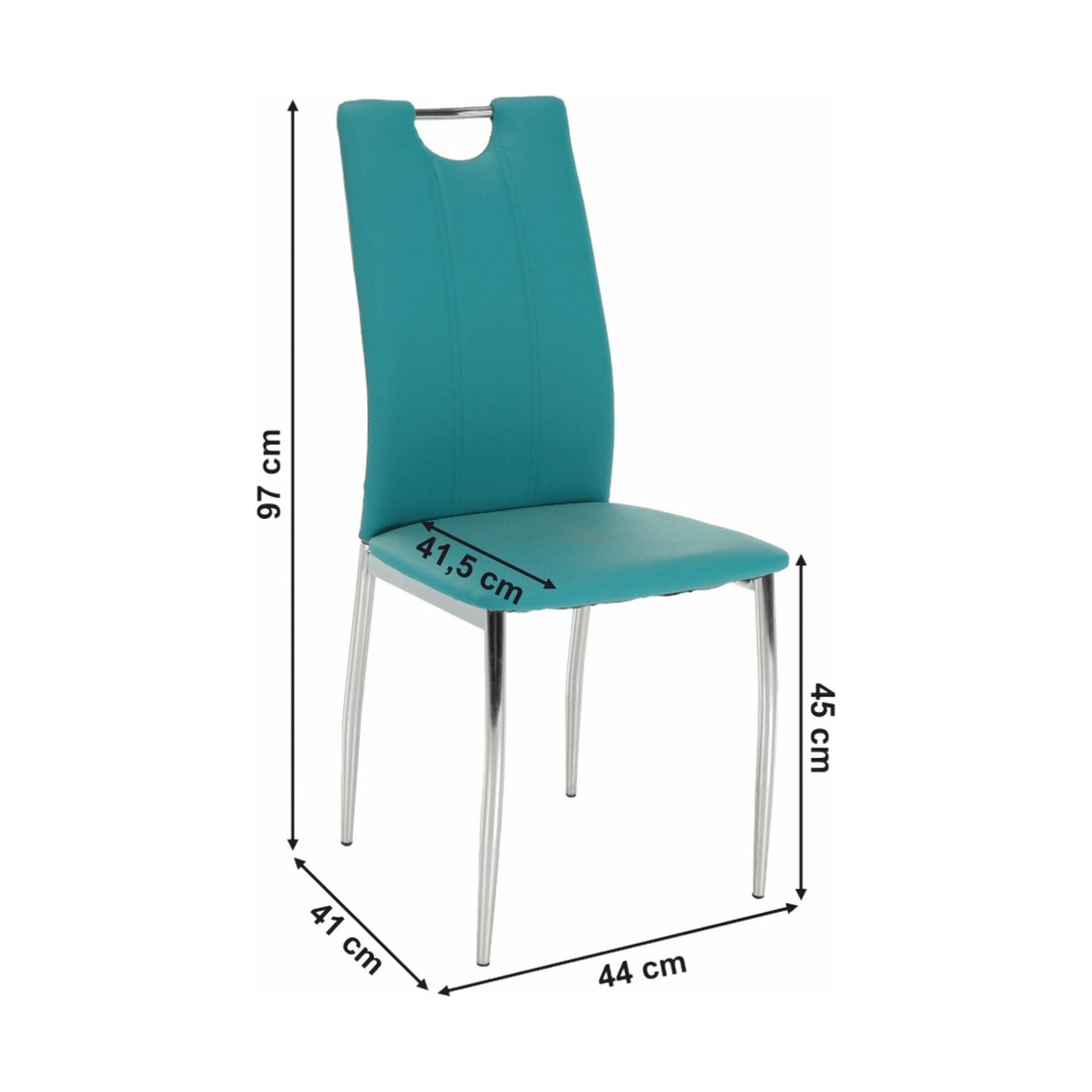 Scaun OLIVA NEW, piele ecologică/metal, turcoaz, 42x52x97 cm