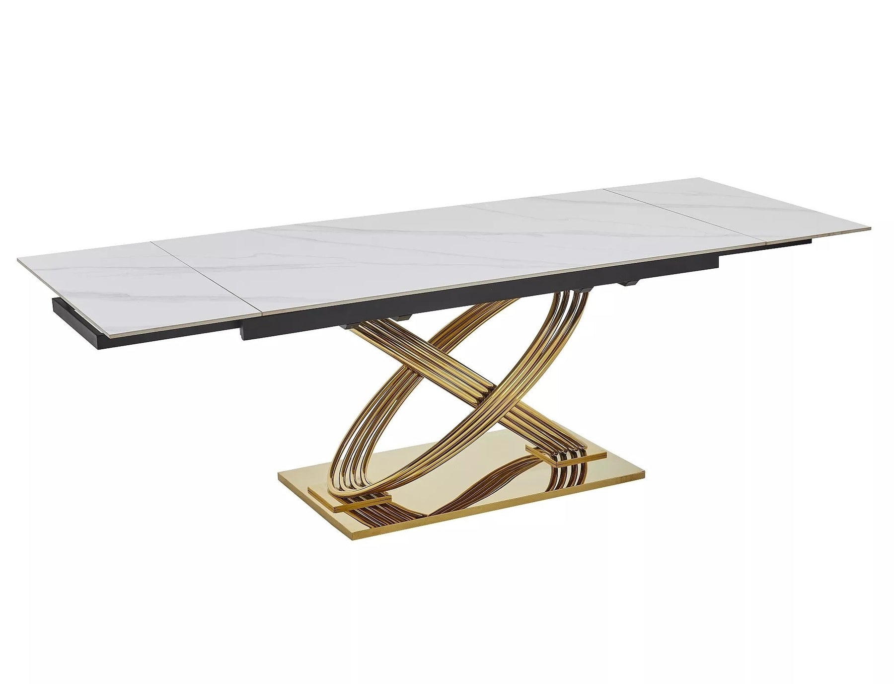 Masa extensibila HERMES II, alb cu efect de marmura/auriu, ceramica/metal, 160/240x90x75 cm