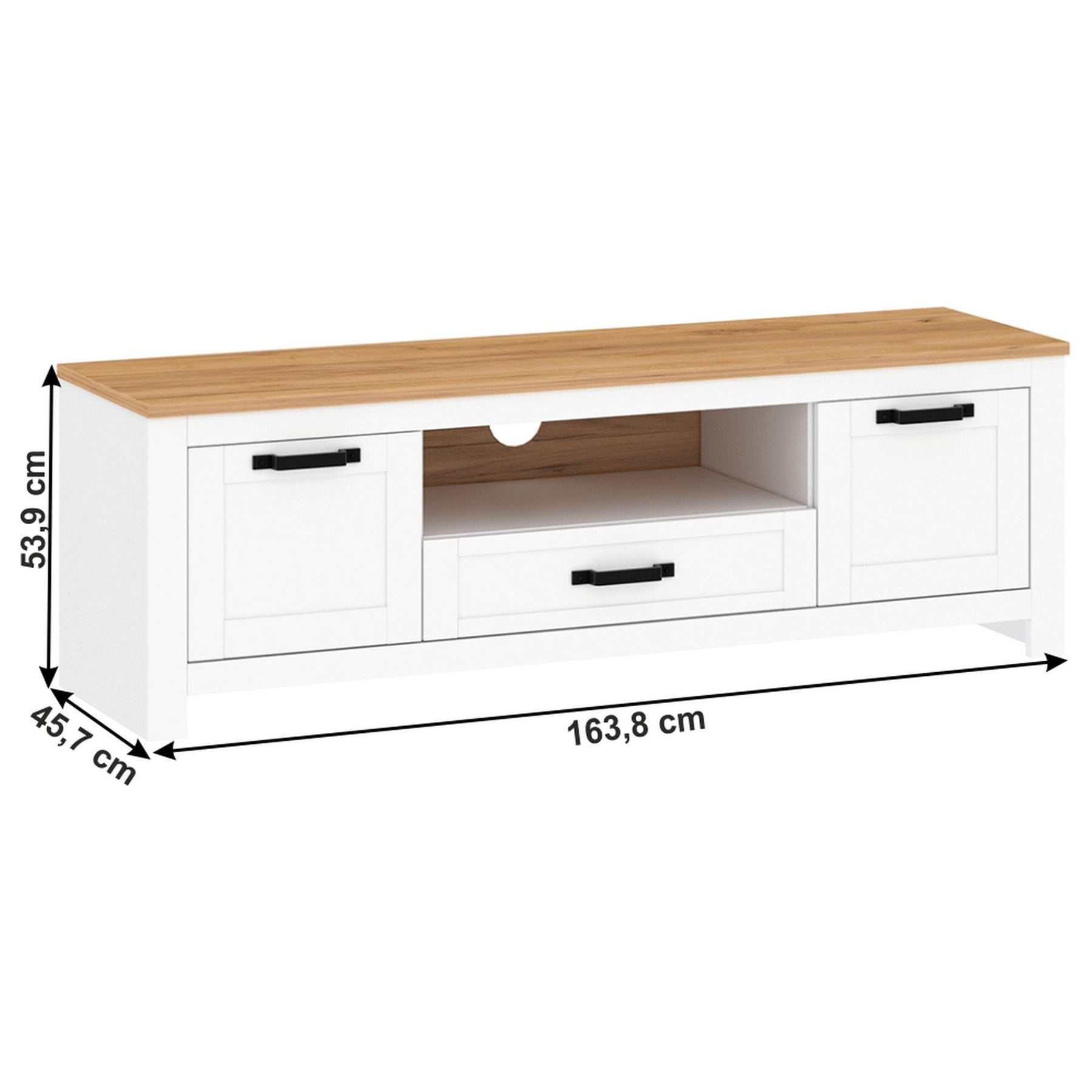 Comoda TV LANZETTE B, DTD laminat, alb/stejar craft auriu, 163,8x45,7x53,9 cm