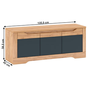 Comoda TV FIDEL, DTD laminat, stejar craft auriu/gri grafit, 135,2x42x54,5 cm