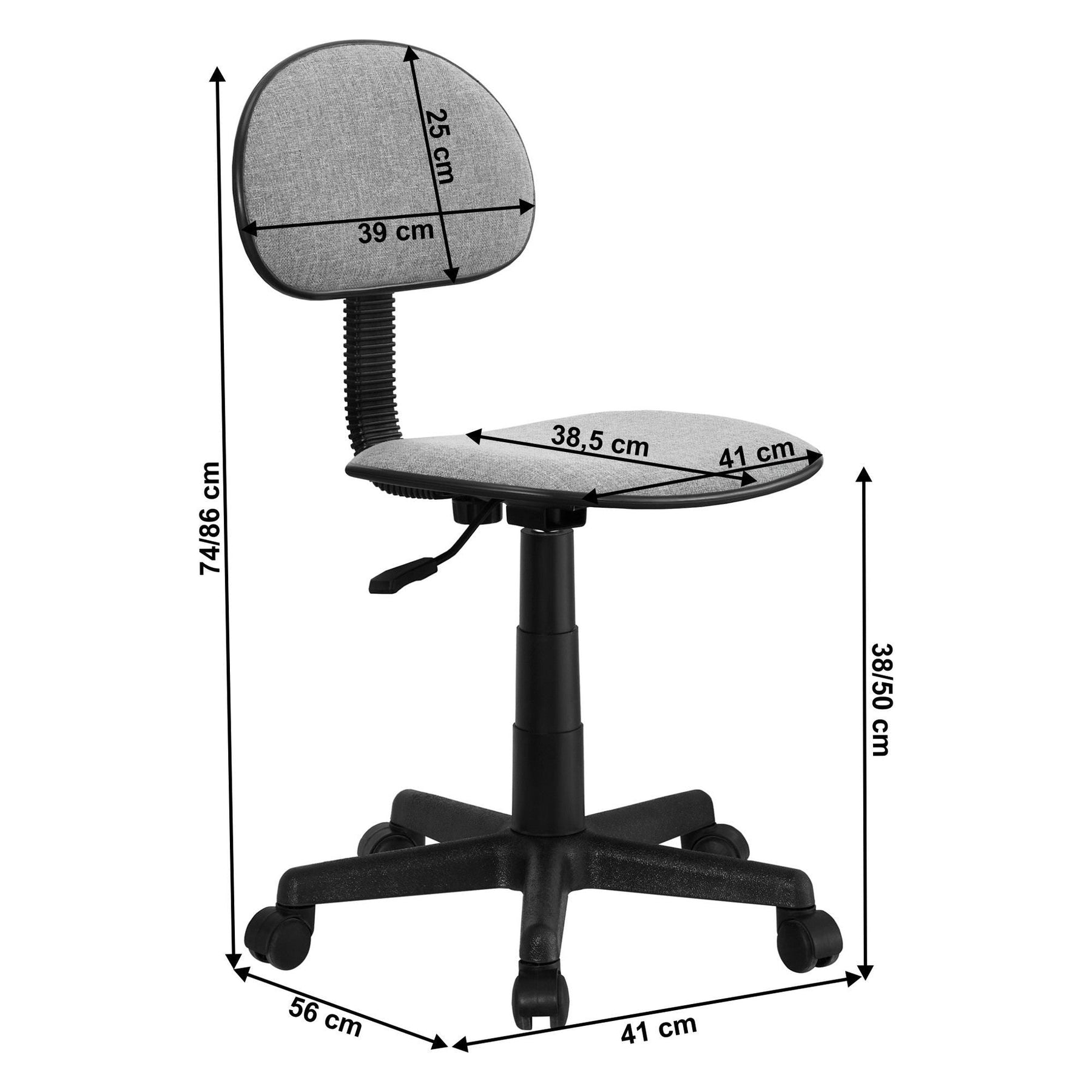 Scaun birou SALIM NEW, gri, stofa/plastic, 41x56x74/86 cm