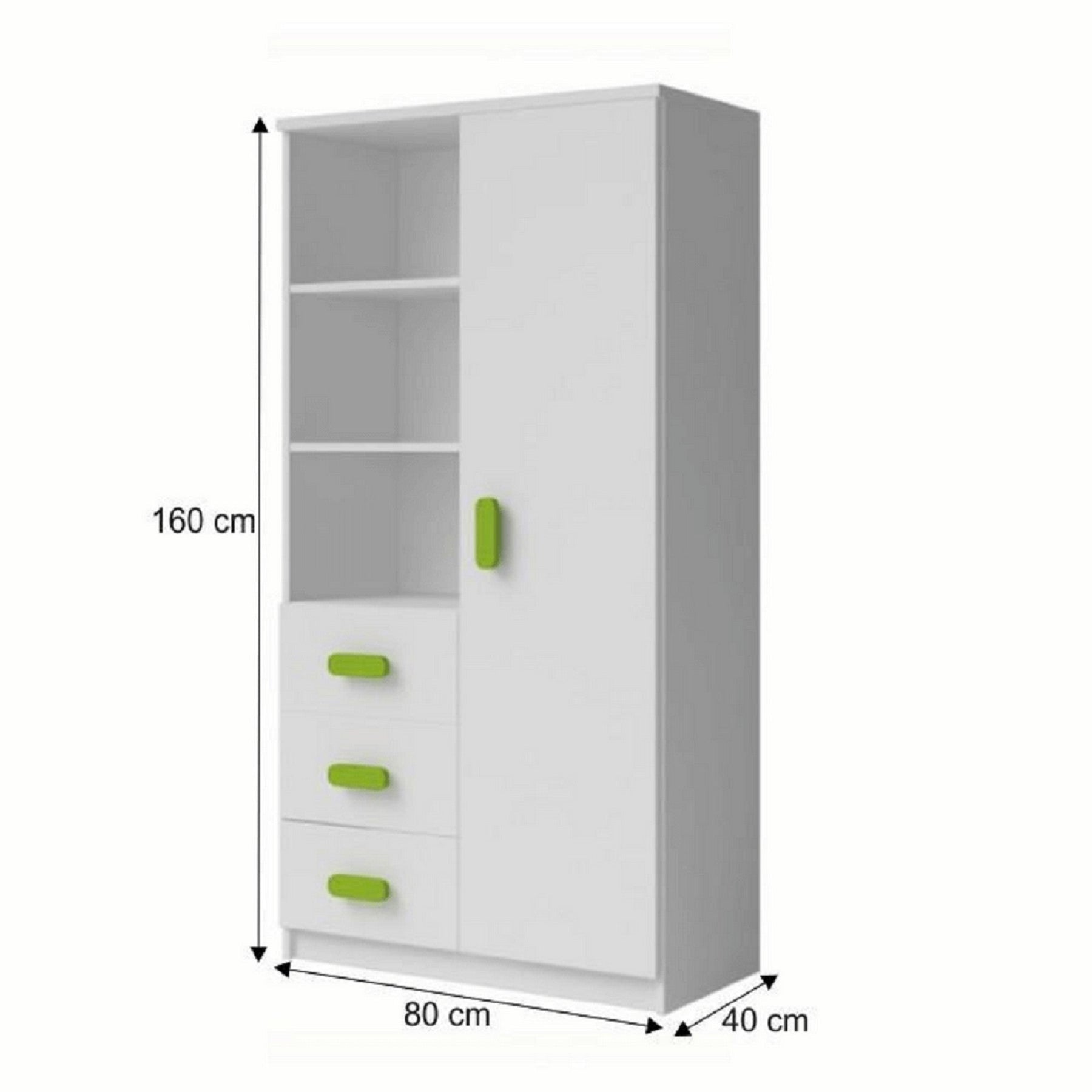 Dulap SVEN 80 3S1D, PAL, alb, 80x40x160 cm