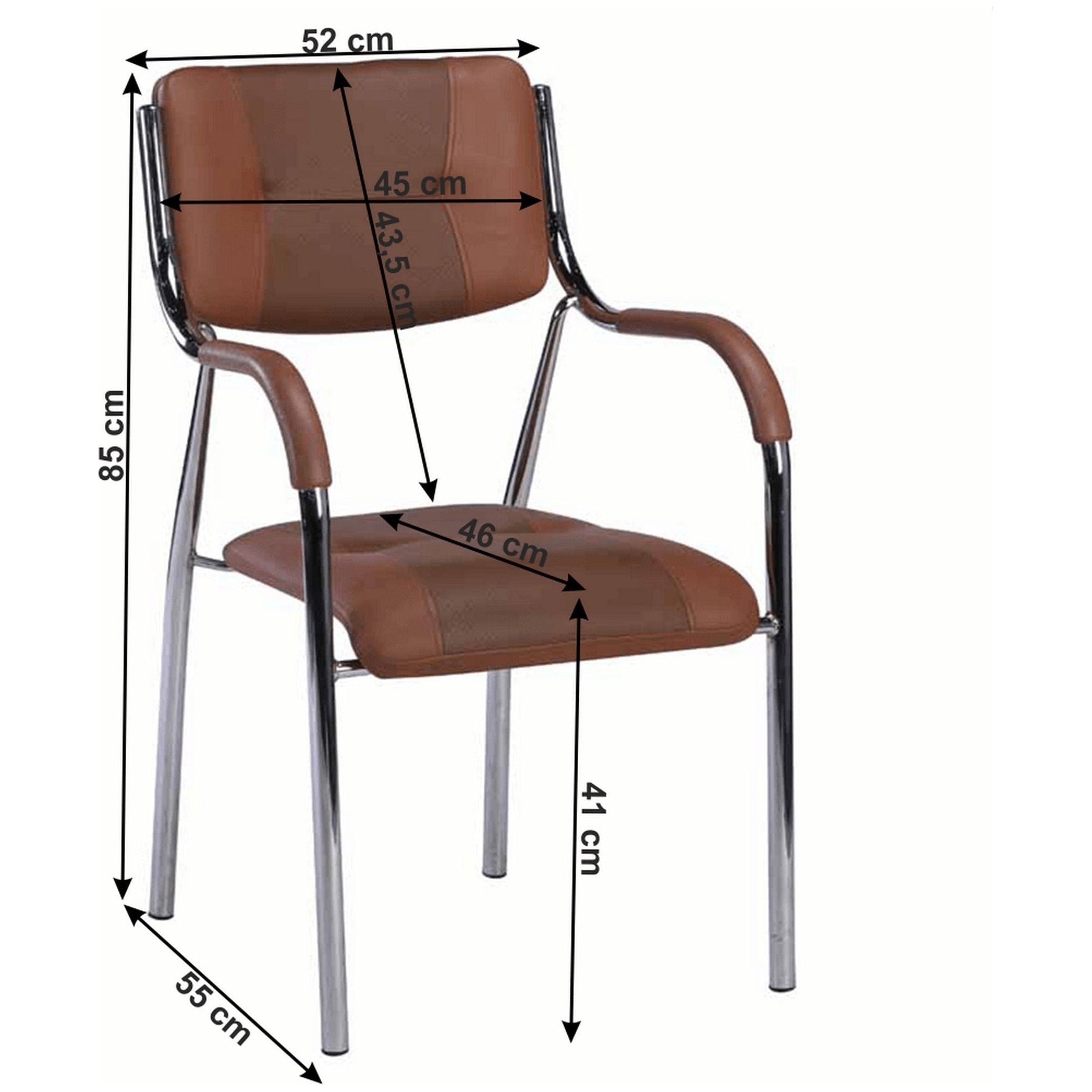 Scaun conferinta ILHAM, piele ecologica/metal, maro, 52x55x85 cm