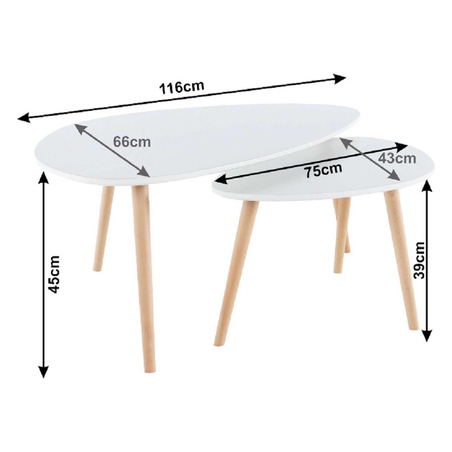 Set 2 masute FOLKO NEW, alb/fag, lemn, 116x66x45 cm/ 75x43x39 cm