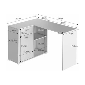 Birou KALIMERO, de colţ, alb, 120x75.6x90 cm