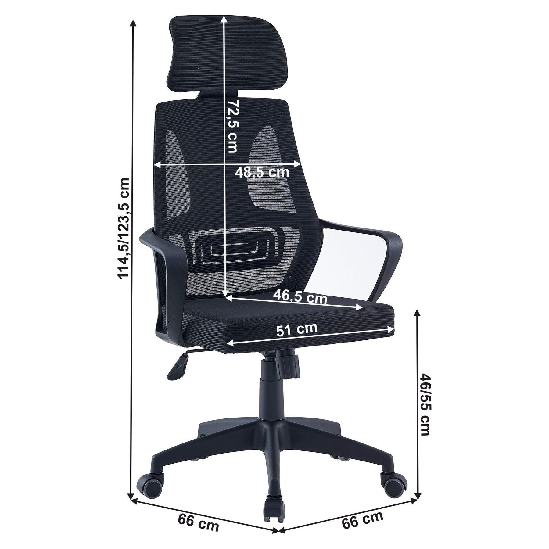 Scaun birou TAXIS NEW, negru, plasa/plastic, 66x66x114.5/123.5 cm