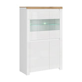 Vitrina VIGO 2D2W, alb/stejar wotan, PAL laminat/canturi ABS/MDF/sticla, 98x42x157 cm