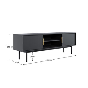 Comoda TV VIVALA, negru/auriu, DTD laminat, 154x39x54 cm