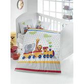 Set lenjerie pat Madagaskar, bumbac ranforce 100%, alb/imprimeu animale, 100 x 150 cm + 2 fete de perna